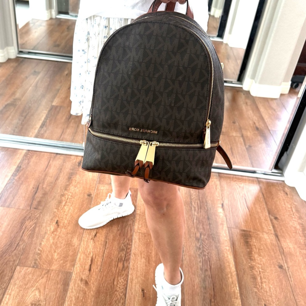 Michael Kors Brown Monogram Backpack + Adjustable Strap, Zip Around Closur (NWT)